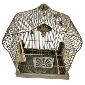 Crown Metal Bird Cage Antique Distressed Shabby Swing Decorative Door